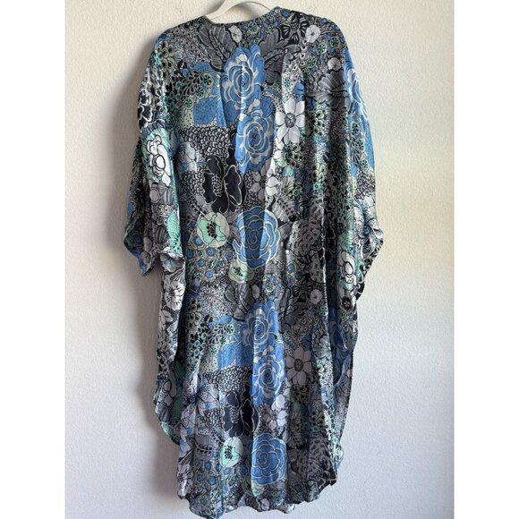 Winton + Waits Women Floral Bombay Blue Kimono Duster Open Front Boho OSFM Beach - Picture 12 of 15